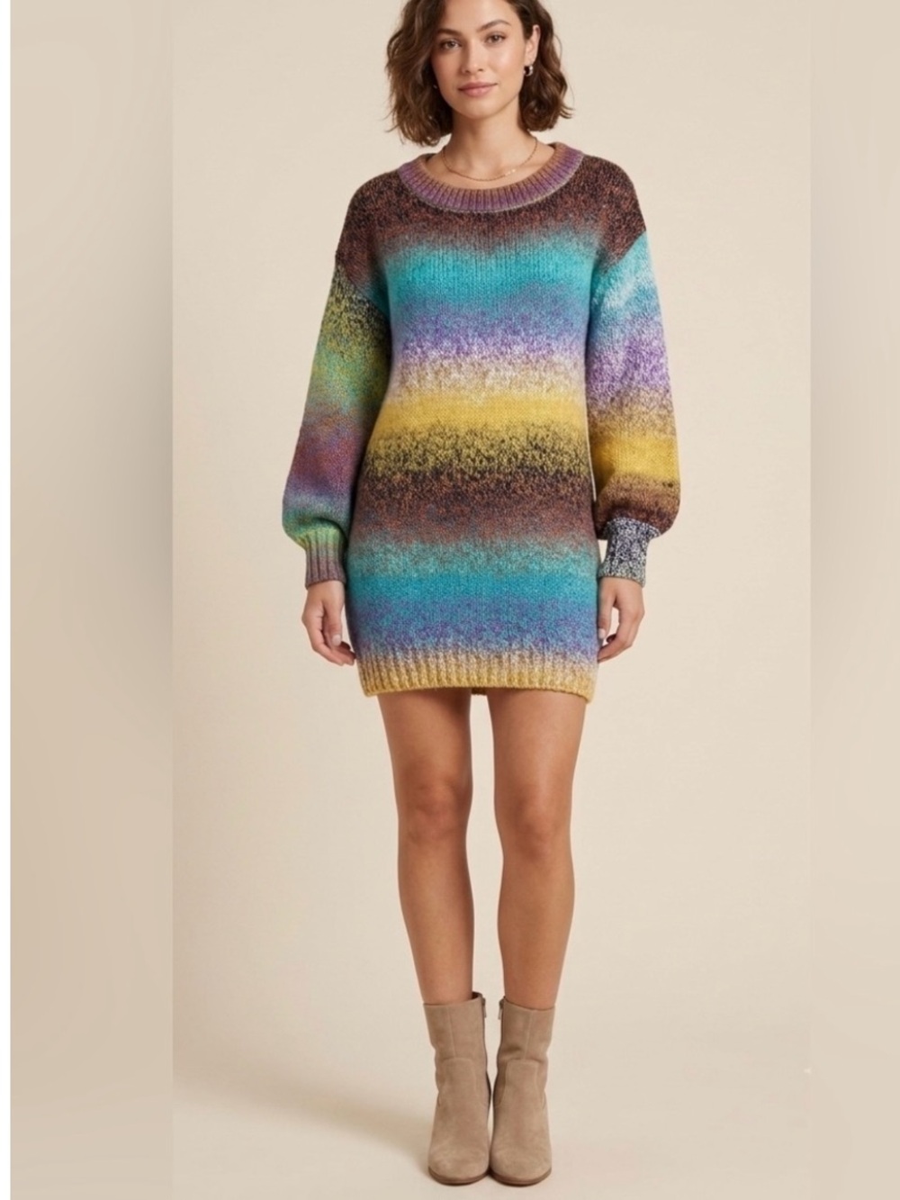 Ramy Brook Multicolor Ombre Knit Mini Dress - Teal, Purple, Yellow, Brown